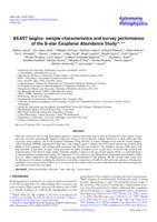 BEAST begins: sample characteristics and survey performance of the B-star Exoplanet Abundance Study