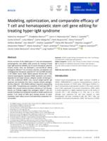 Modeling, optimization, and comparable efficacy of T cell and hematopoietic stem cell gene editing for treating hyper-IgM syndrome