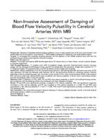 Non-invasive assessment of damping of blood flow velocity pulsatility in cerebral arteries with MRI