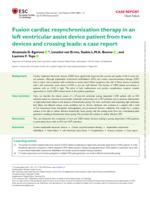 Fusion cardiac resynchronization therapy in an left ventricular assist device patient from two devices and crossing leads