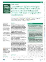 Autoantibodies against specific post-translationally modified proteins are present in patients with lupus and associate with major neuropsychiatric manifestations