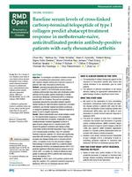 Baseline serum levels of cross-linked carboxy-terminal telopeptide of type I collagen predict abatacept treatment response in methotrexate-naive, anticitrullinated protein antibody-positive patients with early rheumatoid arthritis