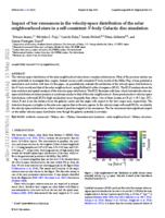 Impact of bar resonances in the velocity-space distribution of the solar neighbourhood stars in a self-consistent N-body galactic disc simulation