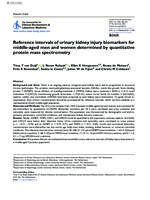 Reference intervals of urinary kidney injury biomarkers for middle-aged men and women determined by quantitative protein mass spectrometry