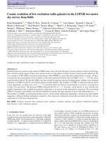 Cosmic evolution of low-excitation radio galaxies in the LOFAR two-metre sky survey deep fields