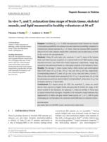 In vivo T-1 and T-2 relaxation time maps of brain tissue, skeletal muscle, and lipid measured in healthy volunteers at 50 mT