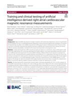 Training and clinical testing of artificial intelligence derived right atrial cardiovascular magnetic resonance measurements