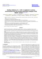 Scaling relations of z similar to 0.25-1.5 galaxies in various environments from the morpho-kinematics analysis of the MAGIC sample