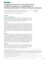 Longitudinal Assessment of creatine kinase, creatine/creatinine(ratio), and myostatin as monitoring biomarkers in Becker muscular dystrophy