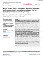 Effects of the covid-19 pandemic in a preexisting longitudinal study of patients with recently diagnosed bipolar disorder: Indications for increases in manic symptoms.