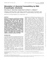 Stimulation of ribosomal frameshifting by RNA G-quadruplex structures