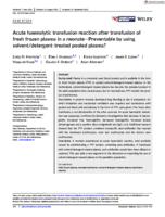 Acute haemolytic transfusion reaction after transfusion of fresh frozen plasma in a neonate-Preventable by using solvent/detergent-treated pooled plasma?