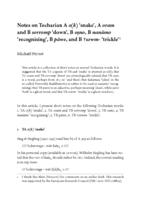 Notes on Tocharian A o(k) ‘snake’, A oram and B sorromp ‘down’, B oṣno, B nanāmo ‘recognising’, B pāwe, and B †səwm- ‘trickle’