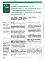 Joint involvement in RA starts predominantly in the hands