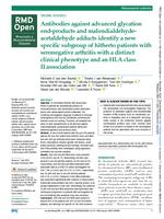 Antibodies against advanced glycation end-products and malondialdehyde-acetaldehyde adducts identify a new specific subgroup of hitherto patients with seronegative arthritis with a distinct clinical phenotype and an HLA class II association