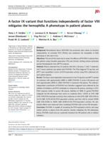 A factor IX variant that functions independently of factor VIII mitigates the hemophilia