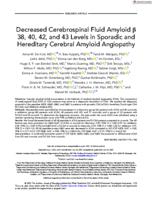 Decreased cerebrospinal fluid amyloid β 38, 40, 42, and 43 levels in sporadic and hereditary cerebral amyloid angiopathy