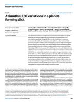 Azimuthal C/O variations in a planet-forming disk