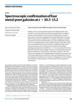 Spectroscopic confirmation of four metal-poor galaxies at z = 10.3-13.2
