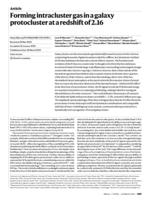 Forming intracluster gas in a galaxy protocluster at a redshift of 2.16