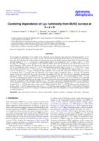 Clustering dependence on Ly-alpha luminosity from MUSE surveys at 3 < z < 6