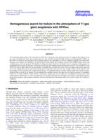 Homogeneous search for helium in the atmosphere of 11 gas giant exoplanets with SPIRou