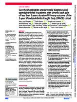 Can rheumatologists unequivocally diagnose axial spondyloarthritis in patients with chronic back pain of less than 2 years duration?