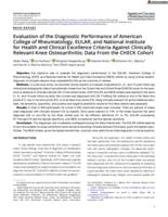Evaluation of the diagnostic performance of American College of Rheumatology, EULAR, and National Institute for Health and Clinical Excellence criteria against clinically relevant knee osteoarthritis