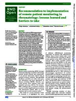 Recommendation to implementation of remote patient monitoring in rheumatology