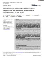 Perinatal outcome after selective fetal reduction in monochorionic twin pregnancies