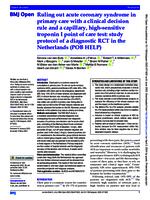 Ruling out acute coronary syndrome in primary care with a clinical decision rule and a capillary, high-sensitive troponin I point of care test