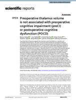 Preoperative thalamus volume is not associated with preoperative cognitive impairment (preCI) or postoperative cognitive dysfunction (POCD)