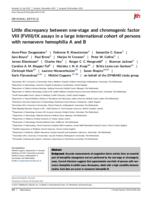 Little discrepancy between one-stage and chromogenic factor VIII (FVIII)/IX assays in a large international cohort of persons with nonsevere hemophilia A and B