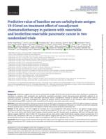 Predictive value of baseline serum carbohydrate antigen 19-9 level on treatment effect of neoadjuvant chemoradiotherapy in patients with resectable and borderline resectable pancreatic cancer in two randomized trials