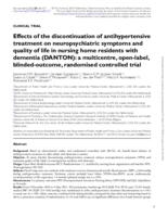 Effects of the discontinuation of antihypertensive treatment on neuropsychiatric symptoms and quality of life in nursing home residents with dementia (DANTON)